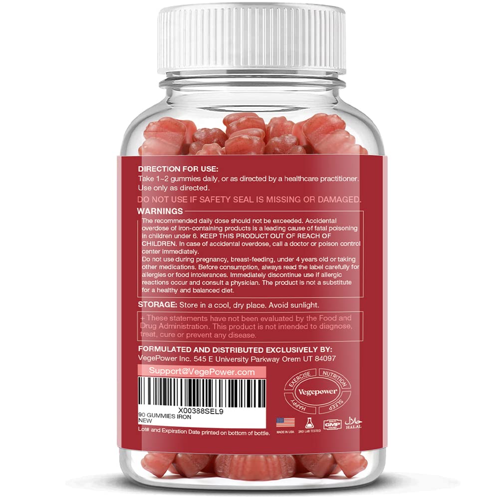 VEGEPOWER Vegan Iron Supplement Gummies - with Vitamin C