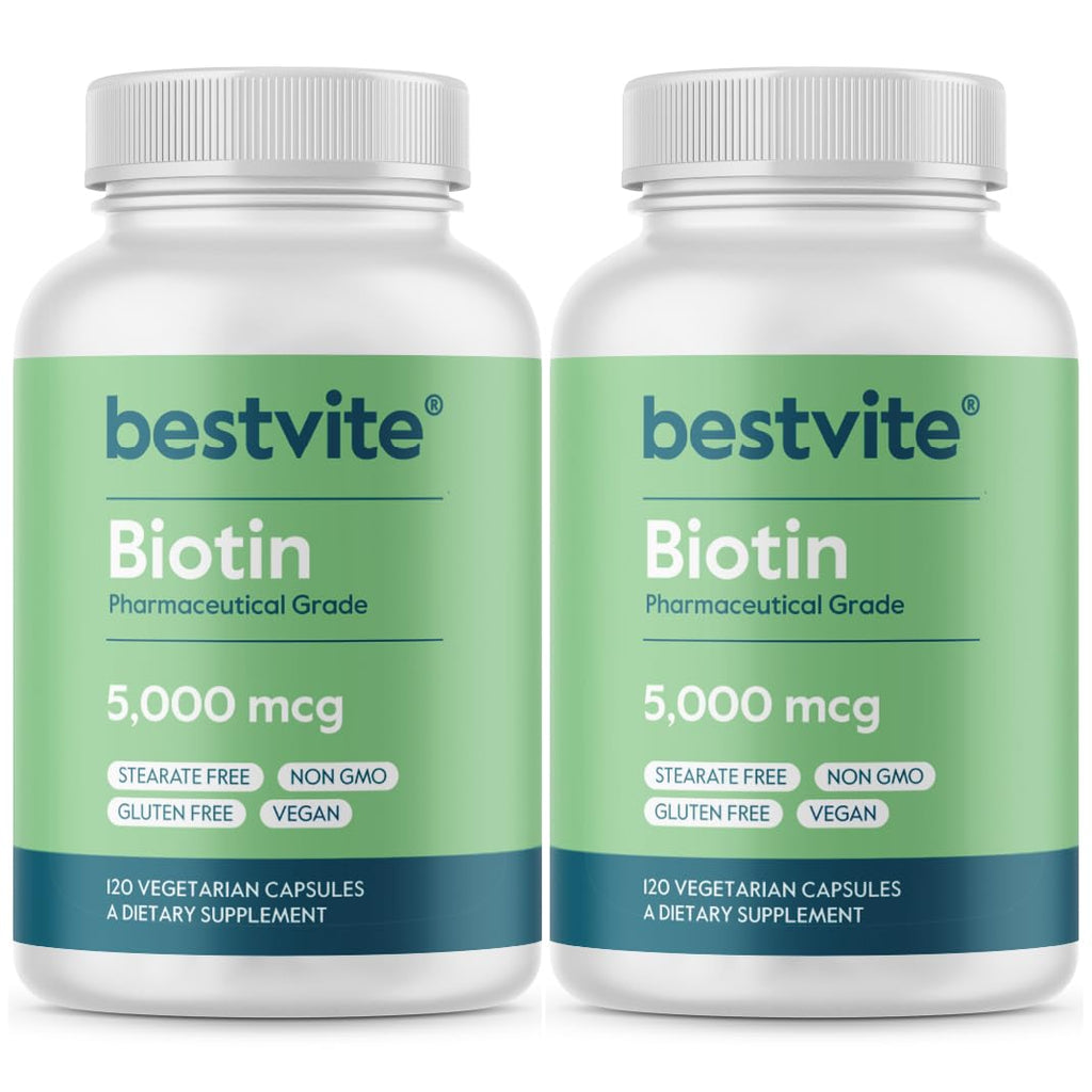 BESTVITE Biotin 5000mcg Hair, Skin & Nails Support - 240 Vegetarian Capsules