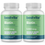 BESTVITE Biotin 5000mcg Hair, Skin & Nails Support - 240 Vegetarian Capsules