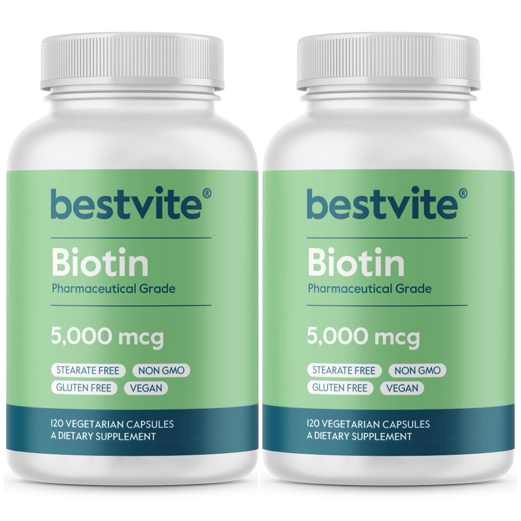 BESTVITE Biotin 5000mcg Hair, Skin & Nails Support - 240 Vegetarian Capsules