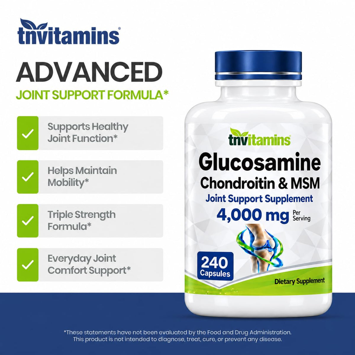 tnvitamins Glucosamine Chondroitin MSM Joint Support - 240 Capsules - image 4