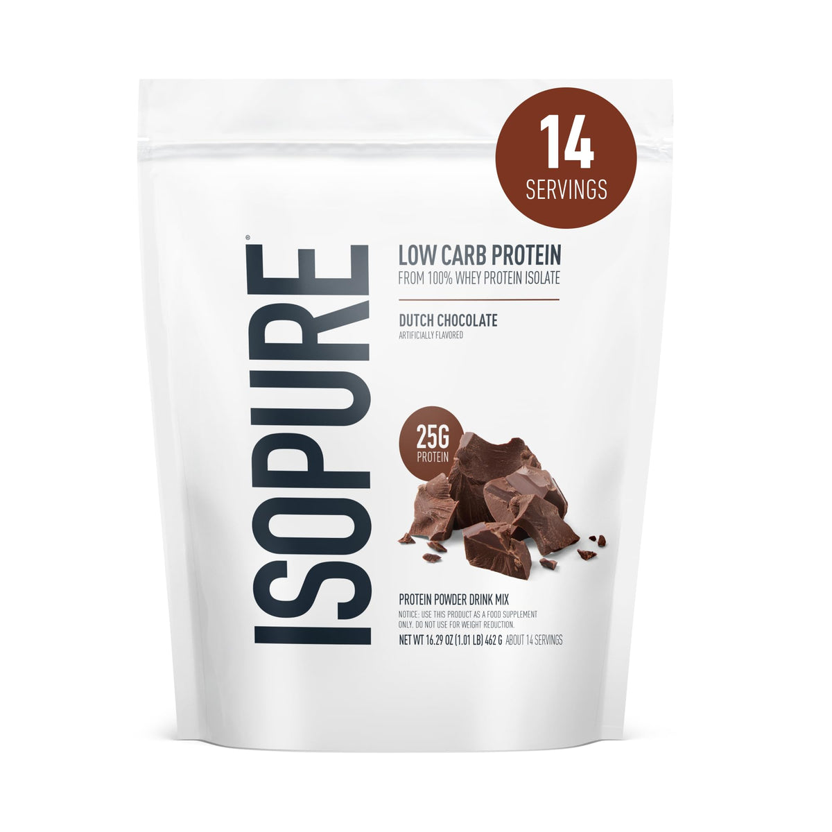 Isopure Low Carb 100% Whey Isolate Protein Powder Dutch Chocolate - 1 Lb
