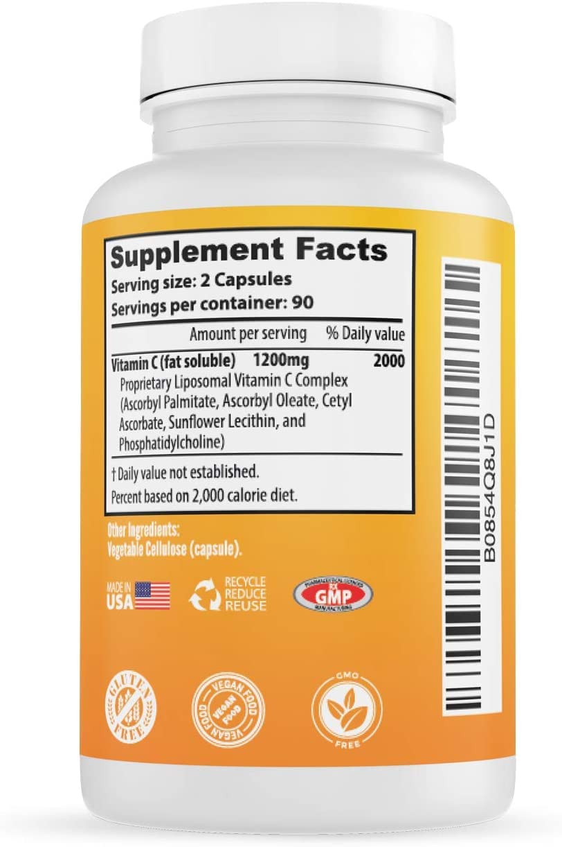 Whole Nature Liposomal Vitamin C Supplement Pills 1200 mg - High