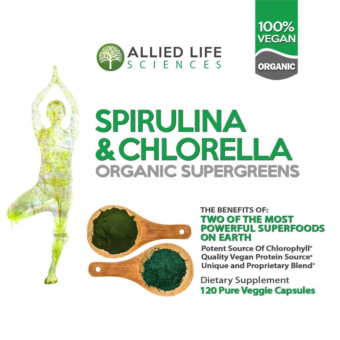Allied Life Sciences Spirulina and Chlorella Capsules - 120 Count (Pack of 3) - image 2