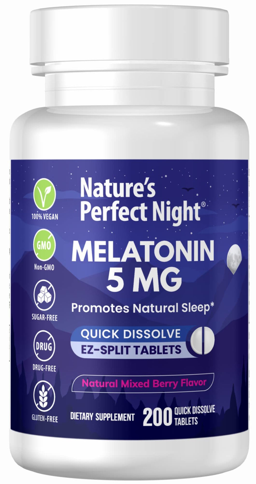 Nature's Perfect Night Melatonin 5mg Quick Dissolve Tablets - 200 Count