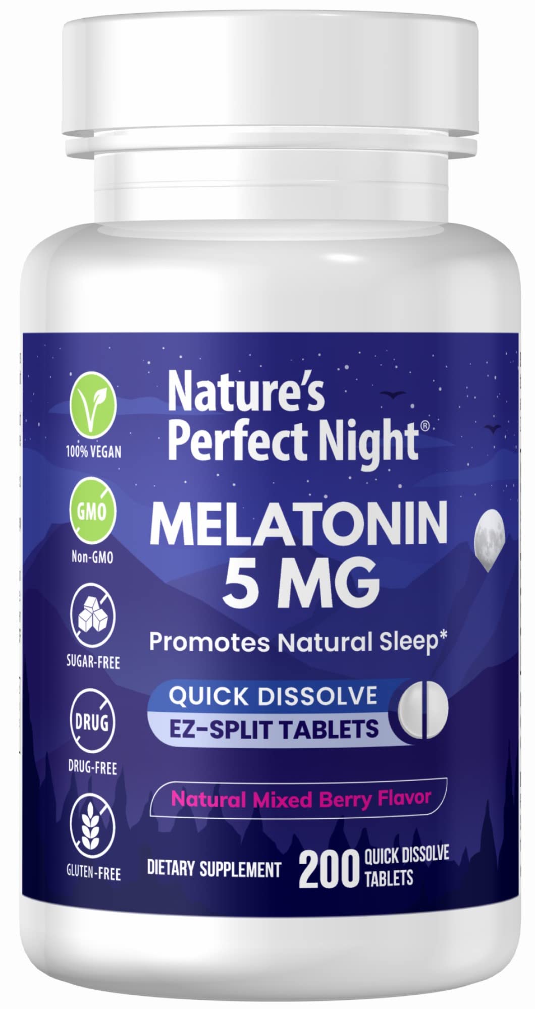 Nature's Perfect Night Melatonin 5mg Quick Dissolve Tablets - 200 Count