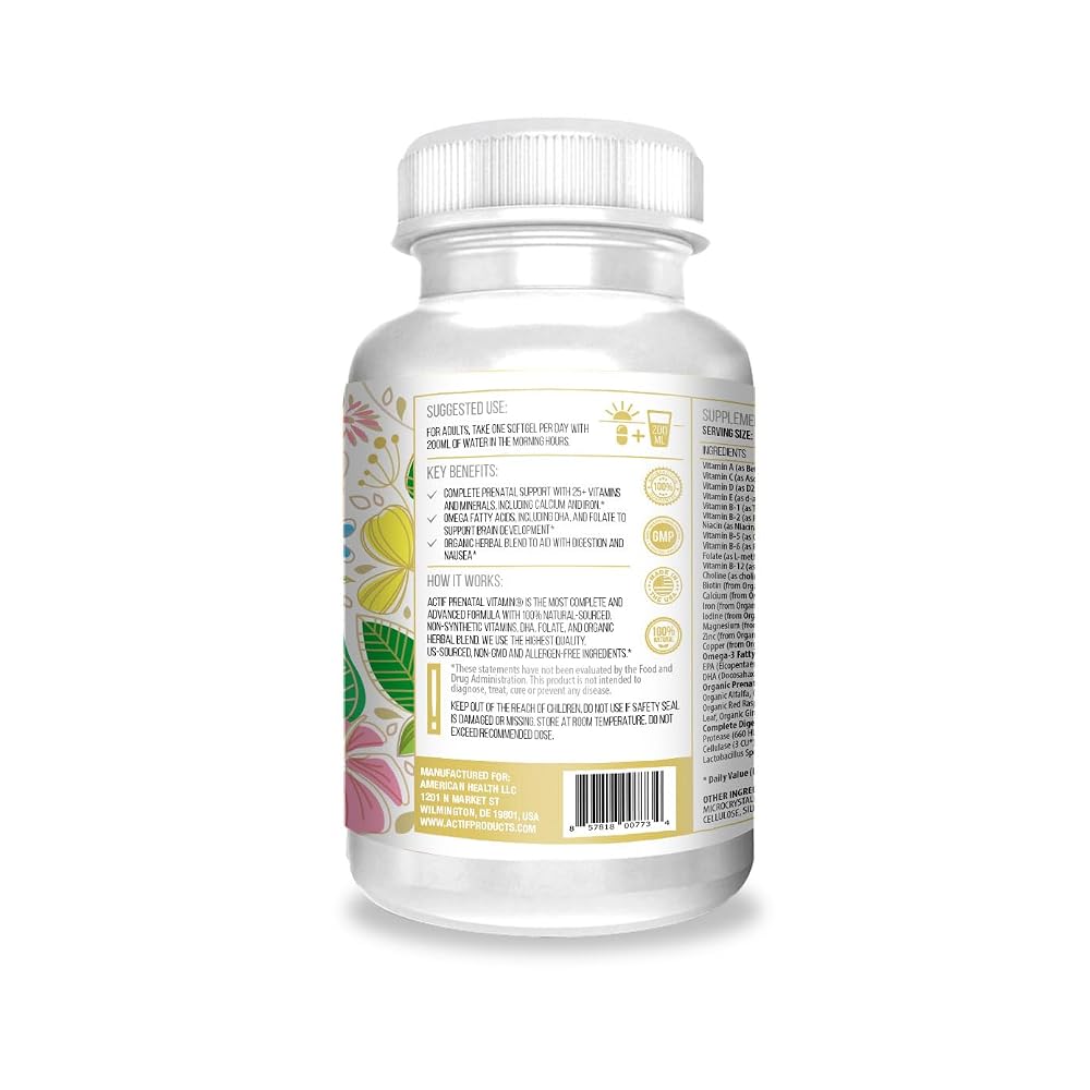 ACTIF Organic Prenatal Vitamin with DHA & EPA - 90 Softgels - image 2