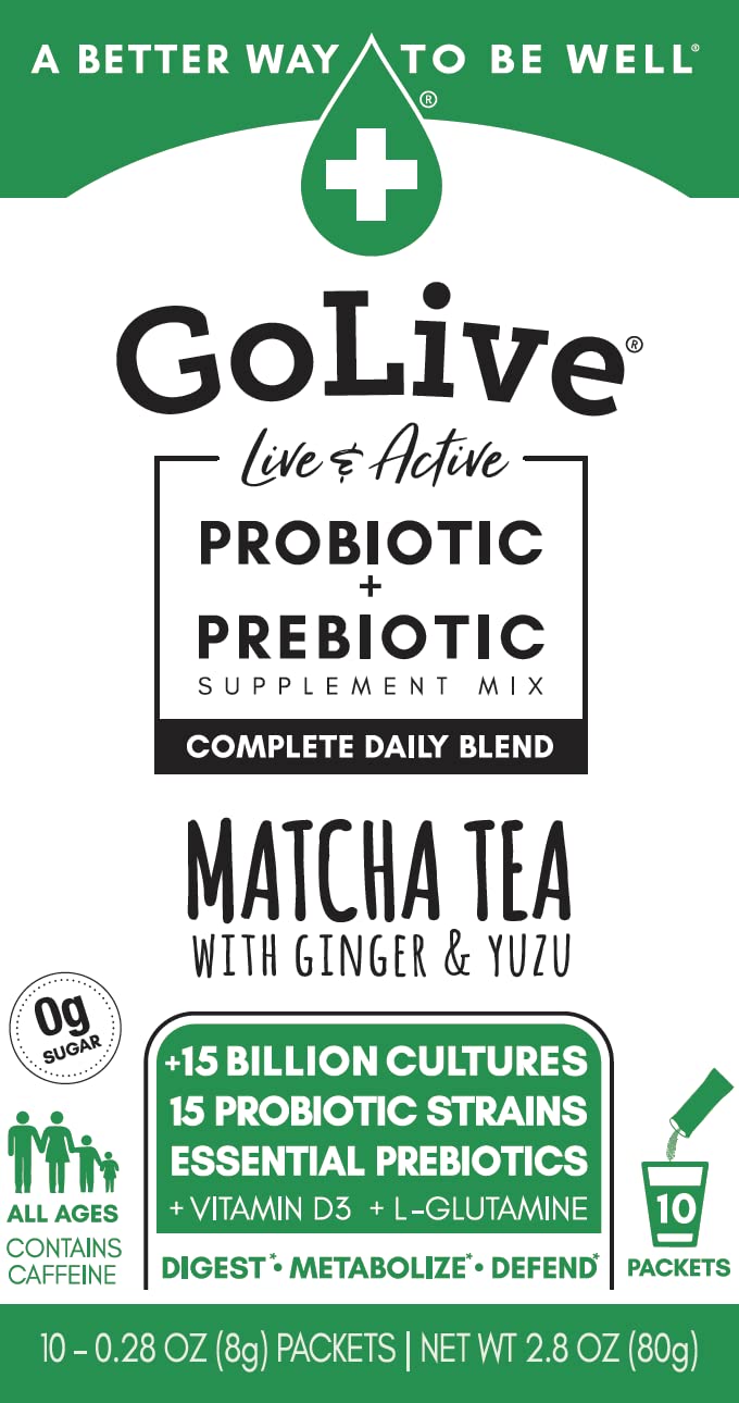 GoLive Matcha Ginger Prebiotic and Probiotic Powder - 10 Packets