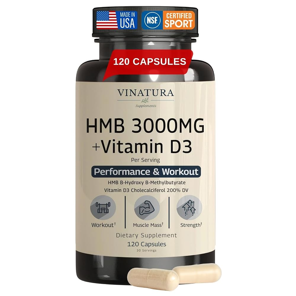 VINATURA HMB 3000mg and Vitamin D3 Supplement - 120 Capsules