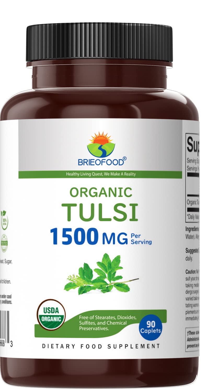 Brieofood Organic Tulsi (Holy Basil) 1500mg - 90 Vegetarian Tablets - image 2