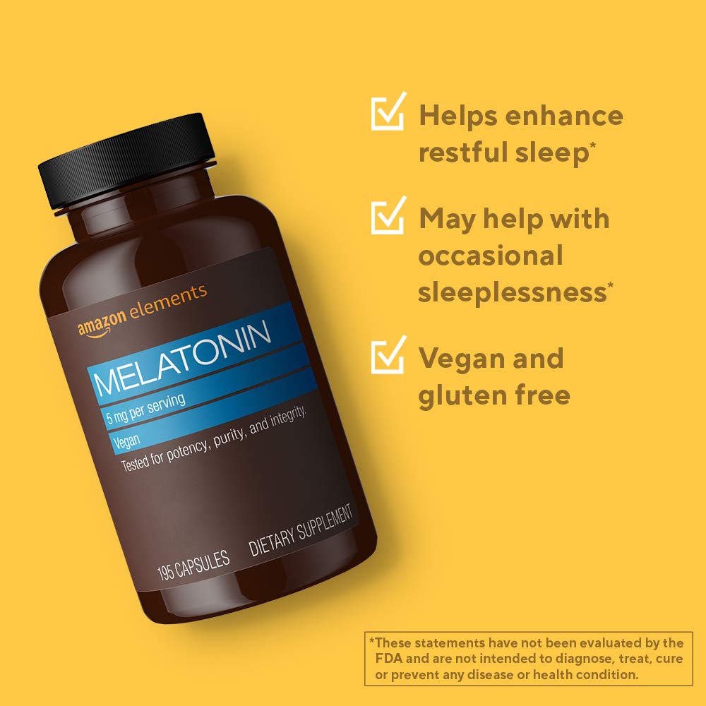 Amazon Elements Melatonin 5mg Capsules Sleep Support - 390 Count - image 4