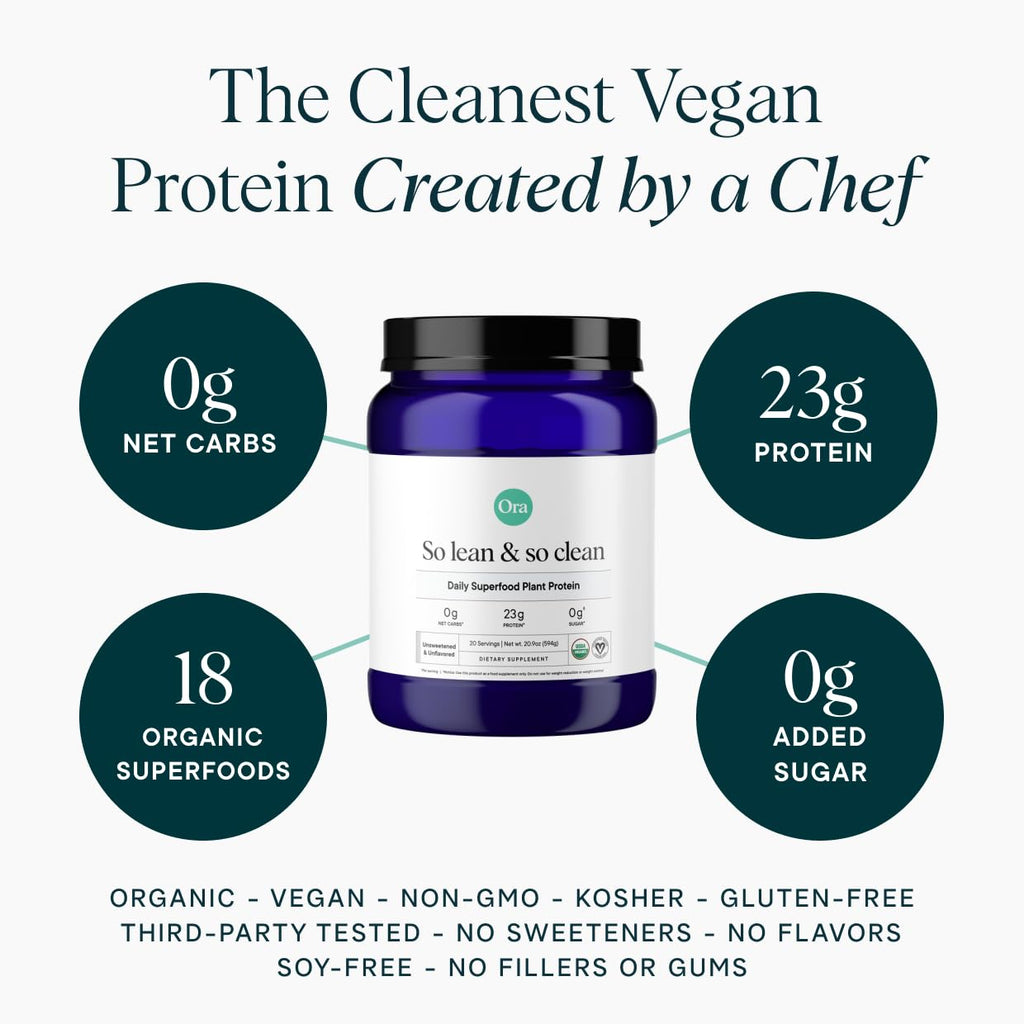 Ora Organic Vegan Protein Powder Unsweetened - 20 Servings - image 2