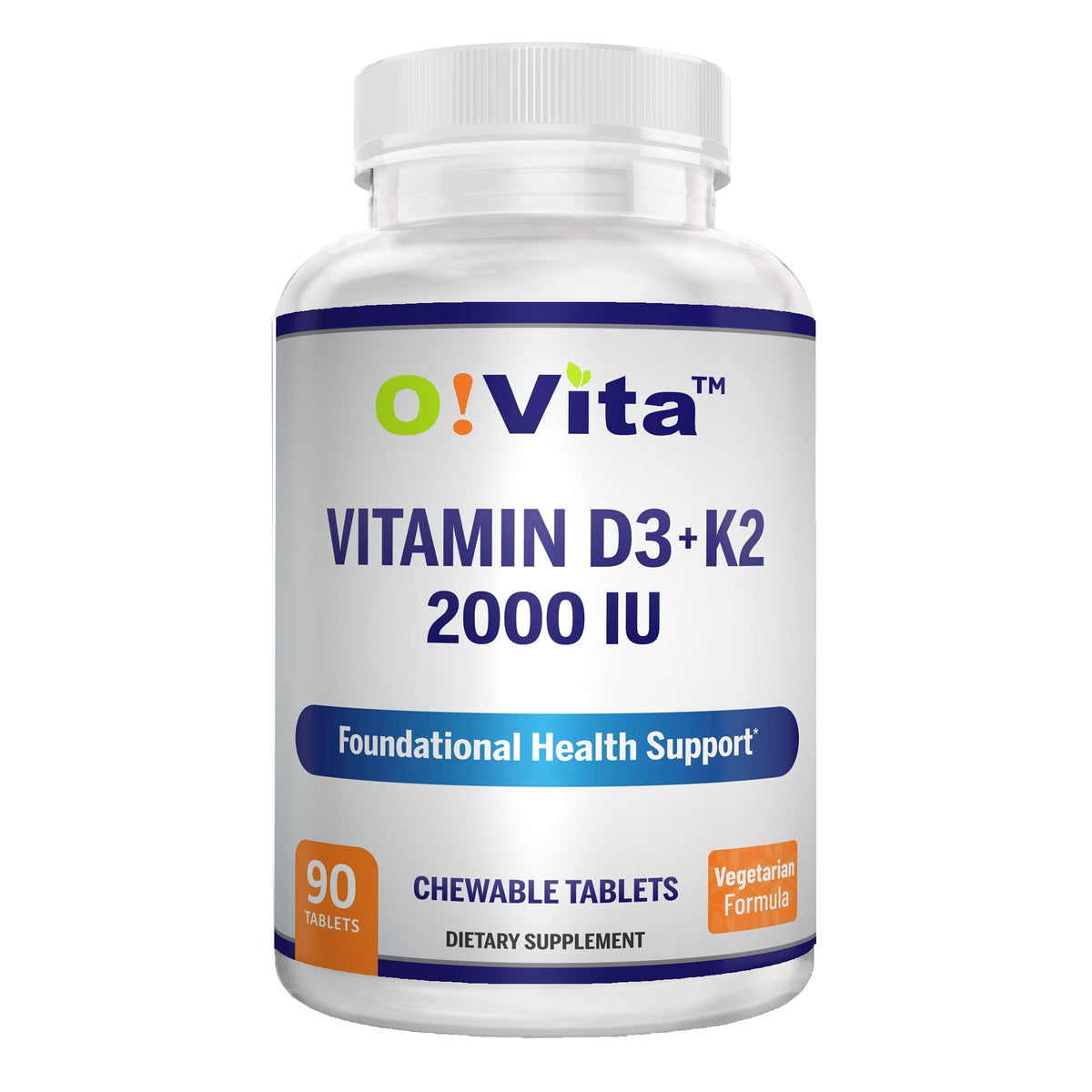 O!VITA Vitamin D3 + K2 2000 IU Chewable Tablets - 90 Count