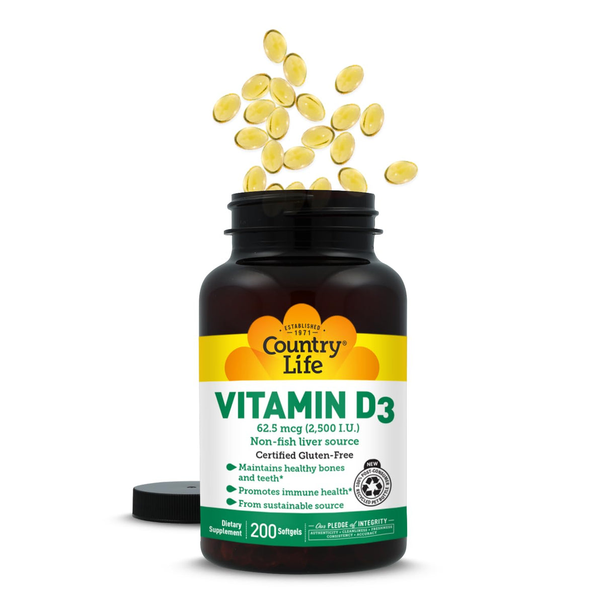 Country Life Vitamin D3 2500 IU Non-Fish Source - 200 Softgels - image 2