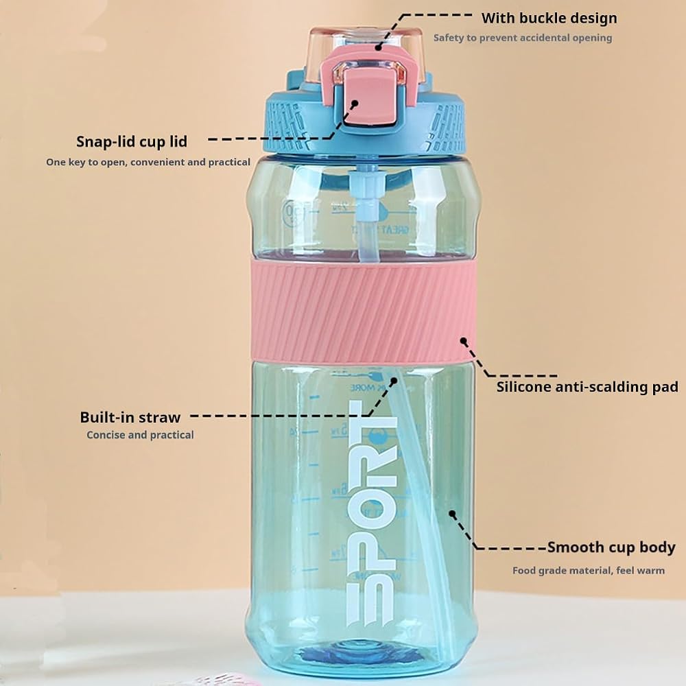 Generic 1500ml Gym Water Bottle with Straw & Scale