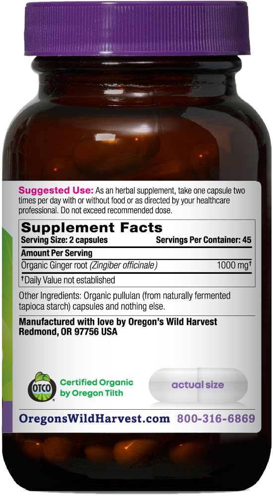 Oregon's Wild Harvest Organic Ginger 1000 mg - 90 Capsules - image 2