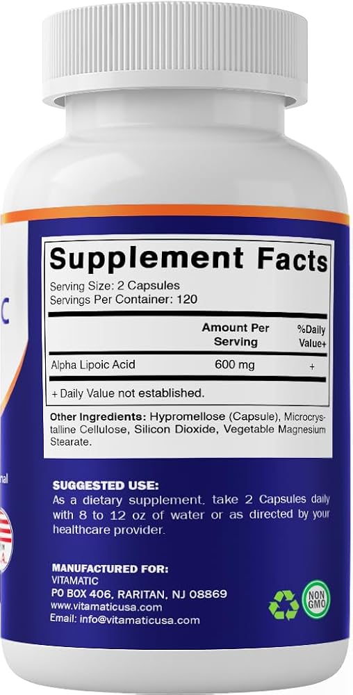 Vitamatic Alpha Lipoic Acid 600 mg - 240 Vegetarian Capsules - image 8