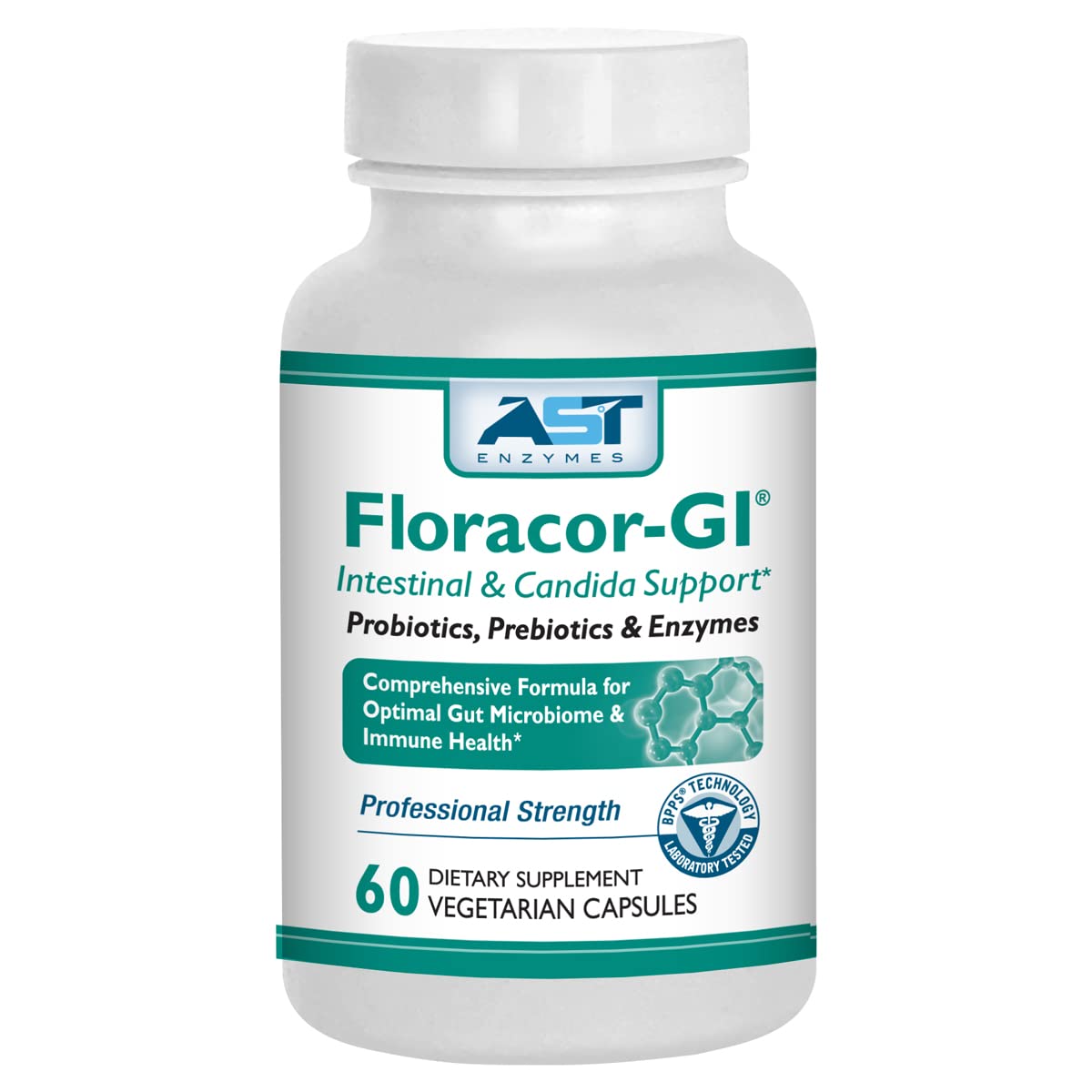 AST Enzymes Floracor Probiotic & Enzyme Formula - 60 Vegetarian Capsules
