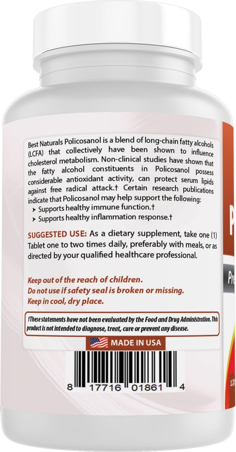 Best Naturals Policosanol 40mg Cardiovascular Support - 120 Tablets - image 7