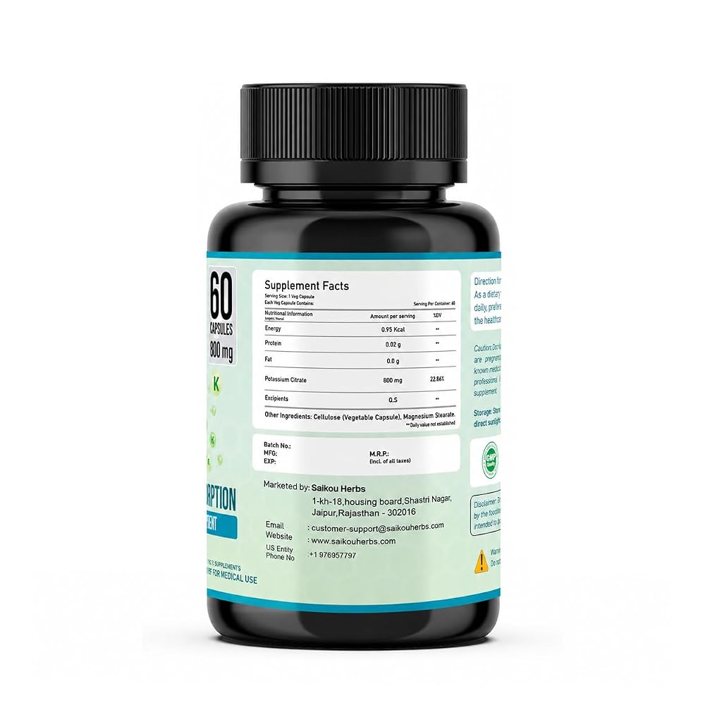 SAIKOU HERBS Potassium Supplement 800 mg High Absorption Potassium