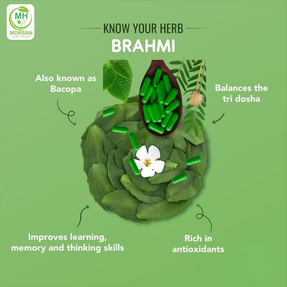 Morsan Healthcare Brahmi Bacopa Monnieri 500mg - 60 Vegetarian Capsules - image 4