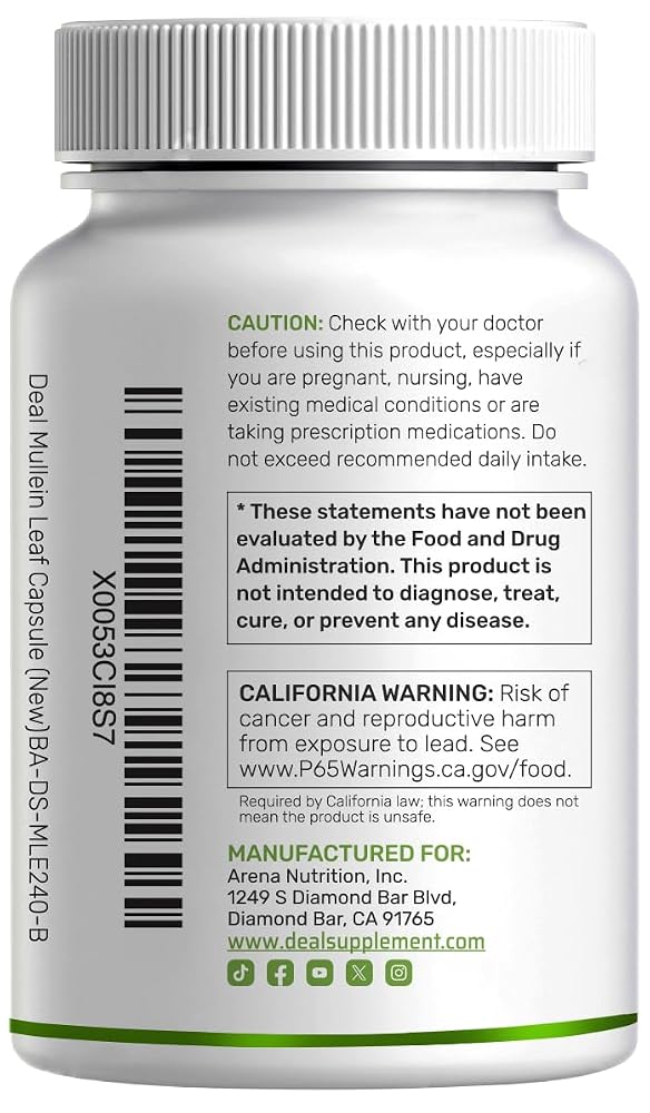 DEAL SUPPLEMENT Mullein Leaf Extract 800mg - 240 Vegetarian Capsules - image 7