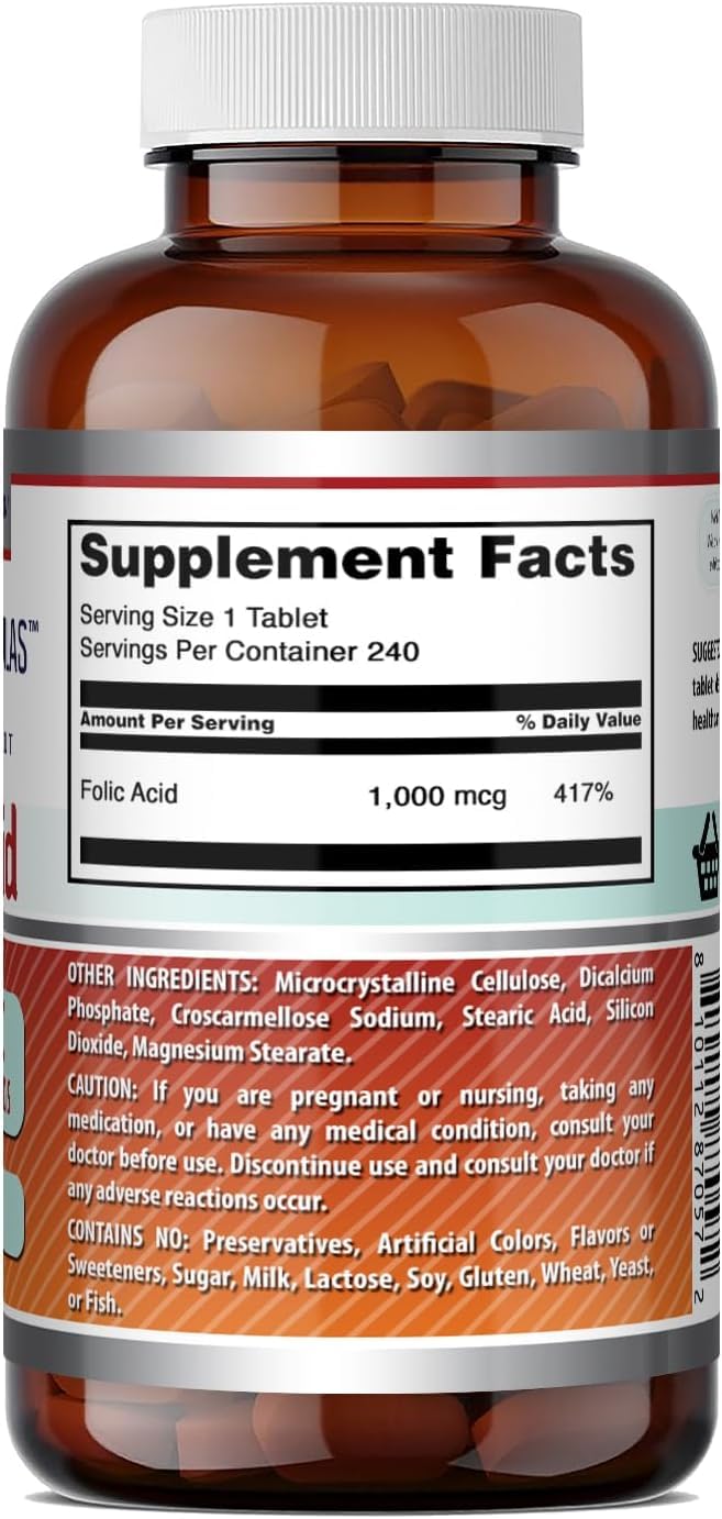 Amazing Formulas Folic Acid 1000 mcg (1 mg) Tablets Supplement