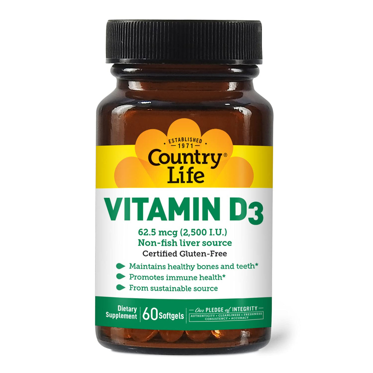 Country Life Vitamin D3 2500 IU Non-Fish Source - 60 Softgels