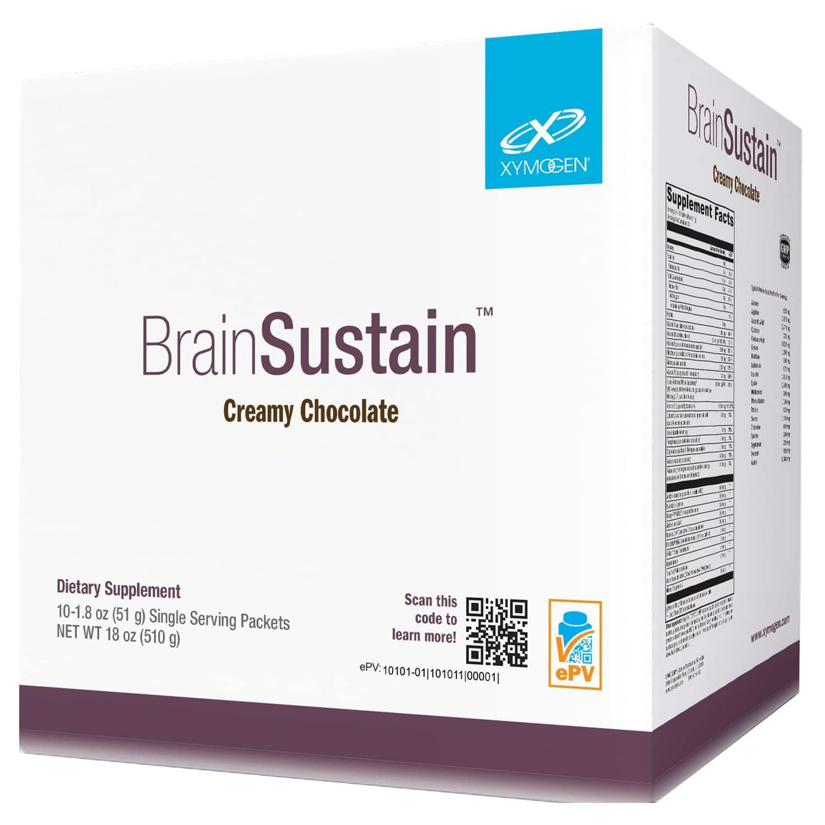 XYMOGEN BrainSustain Creamy Chocolate Brain Health Powder - 10 Servings