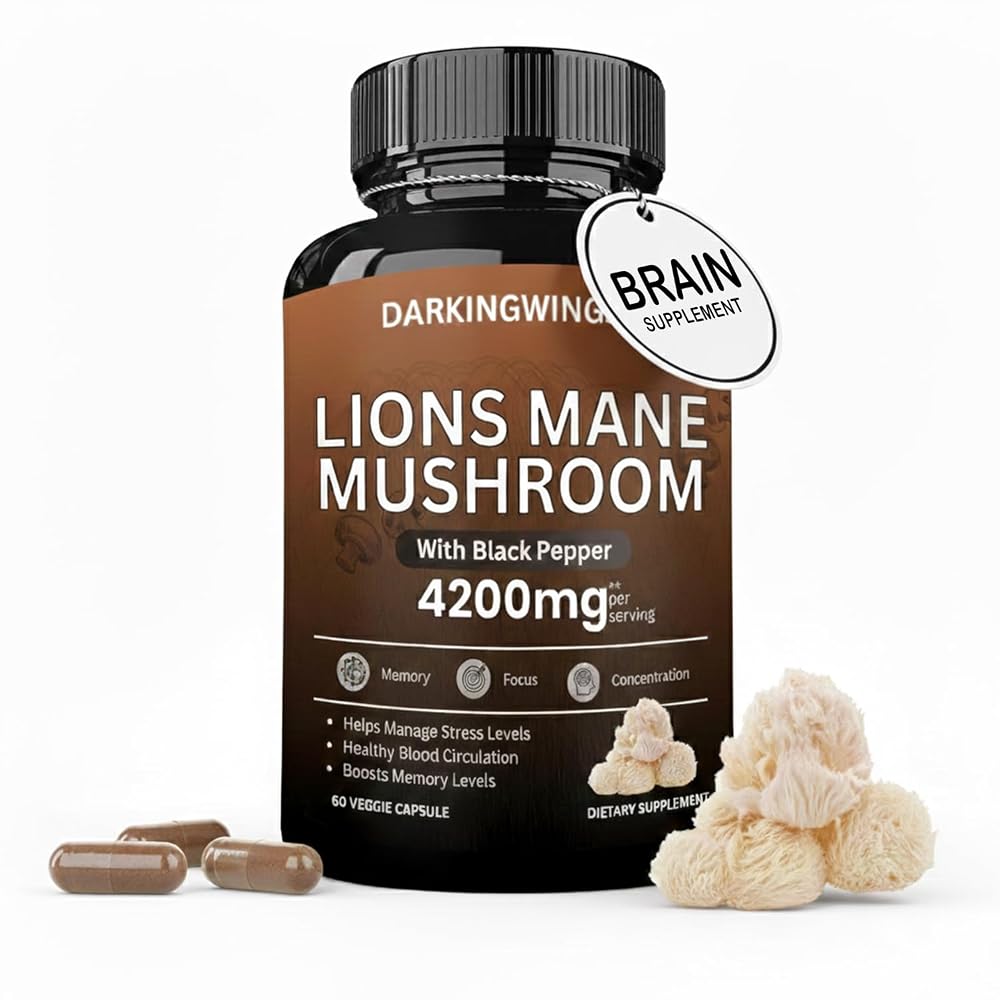 Darkingwings Lion's Mane Mushroom Supplement for Focus - 60 Capsules