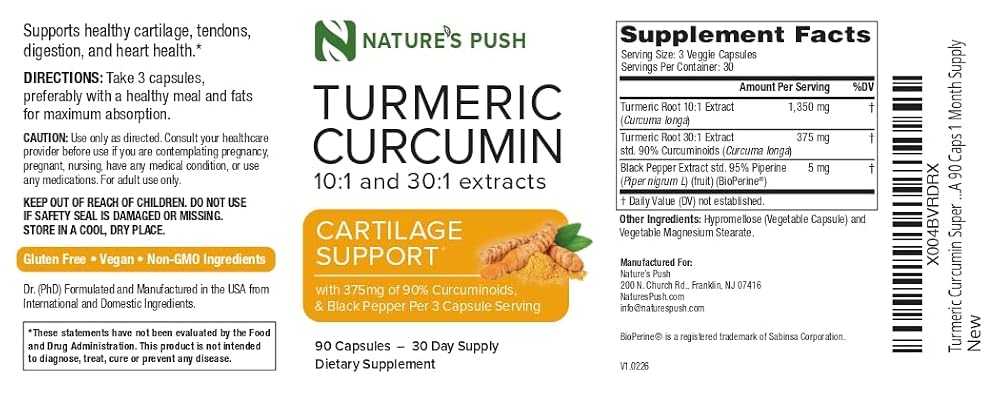 Nature's Push Turmeric Curcumin 30:1 Extract 375mg - 90 Capsules - image 4