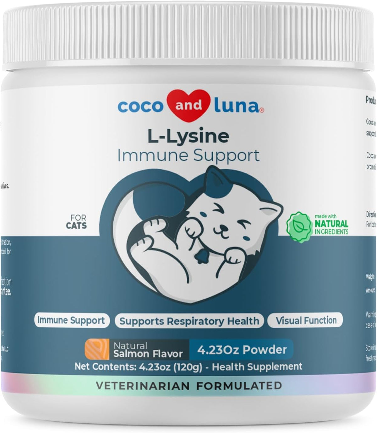 Coco and Luna L-Lysine Powder for Cats Immune Support - 4 Ounce