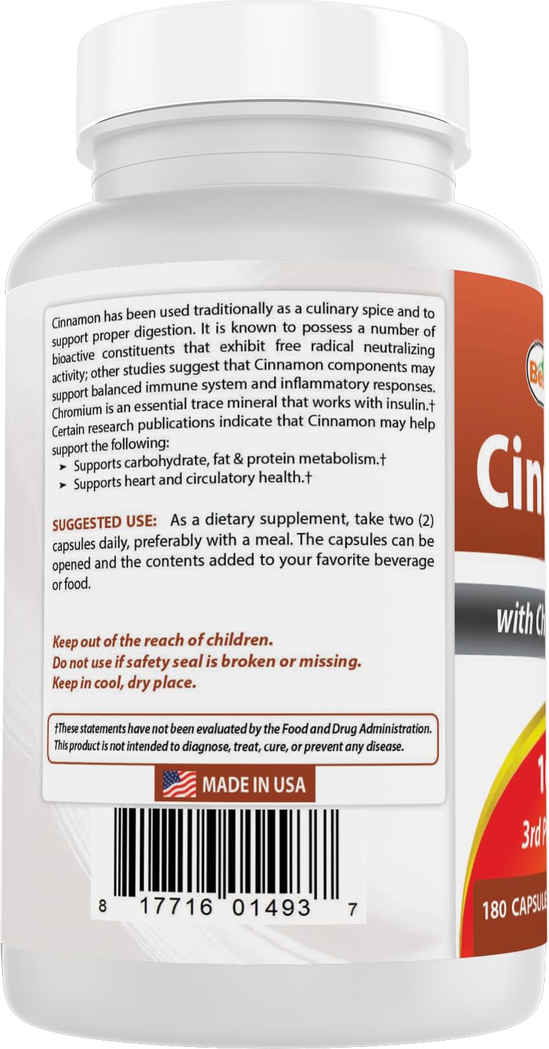 Best Naturals Cinnamon 2000 mg with Chromium Capsules - 180 Count - image 7