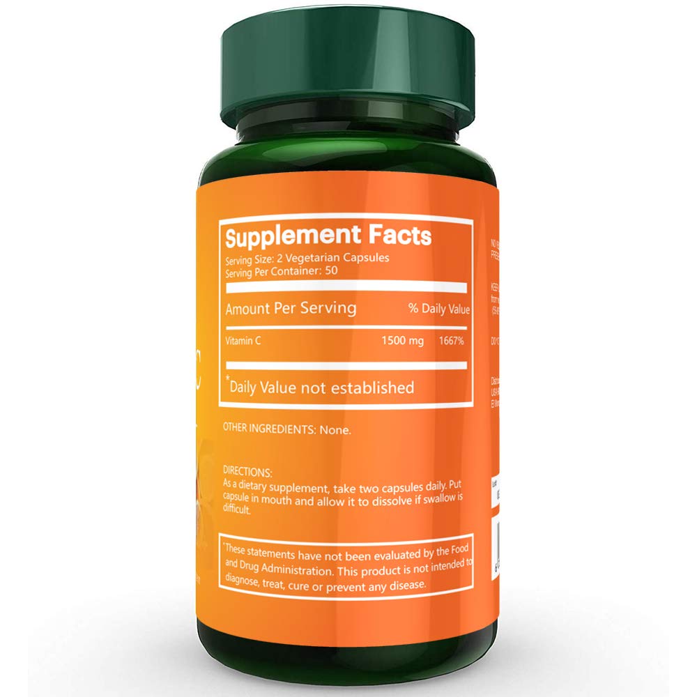 Na'trition Pure Vitamin C 1500mg Vegetarian Capsules - 100 Count - image 2