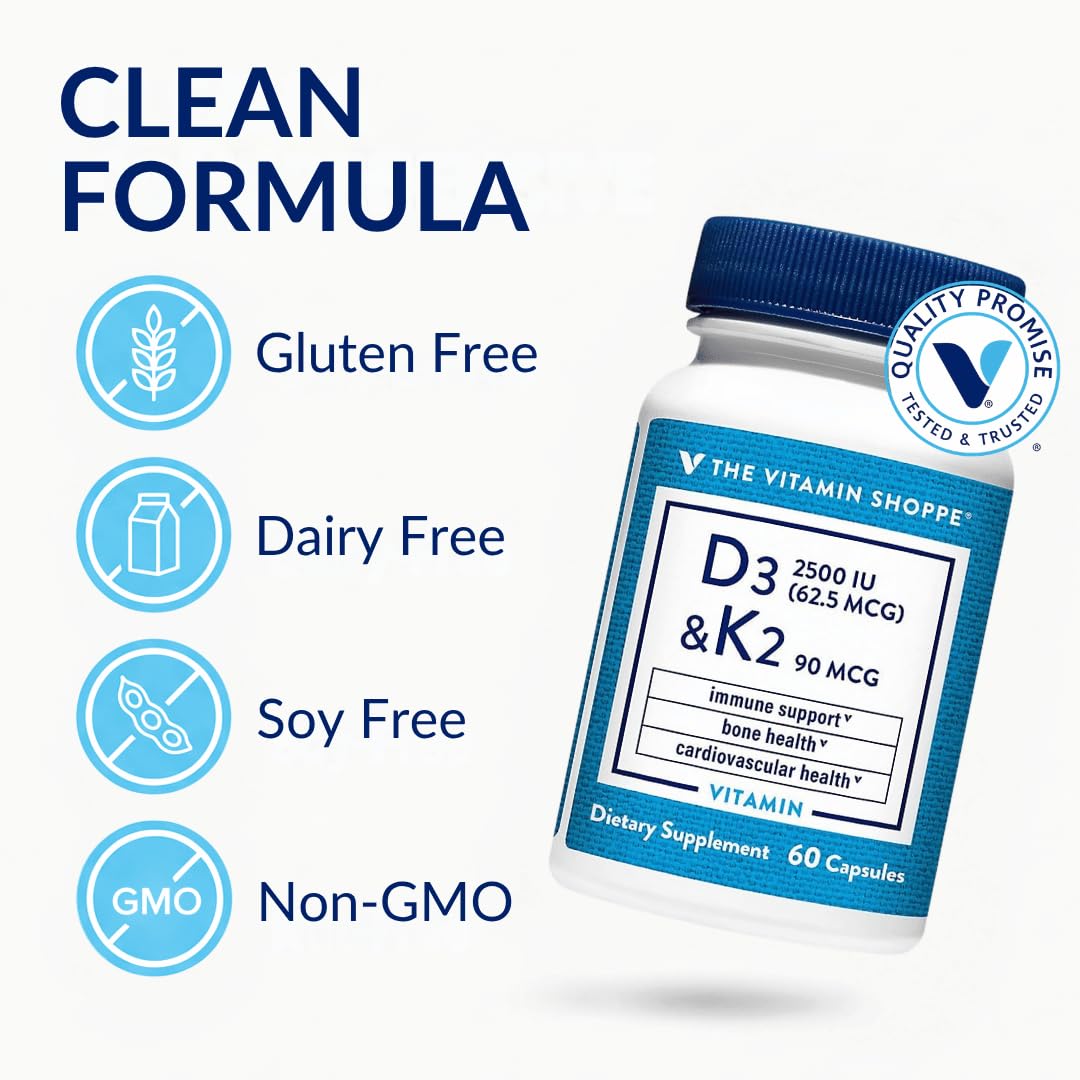 The Vitamin Shoppe Vitamin D3 2500 IU & K2 90 MCG - 60 Capsules - image 3