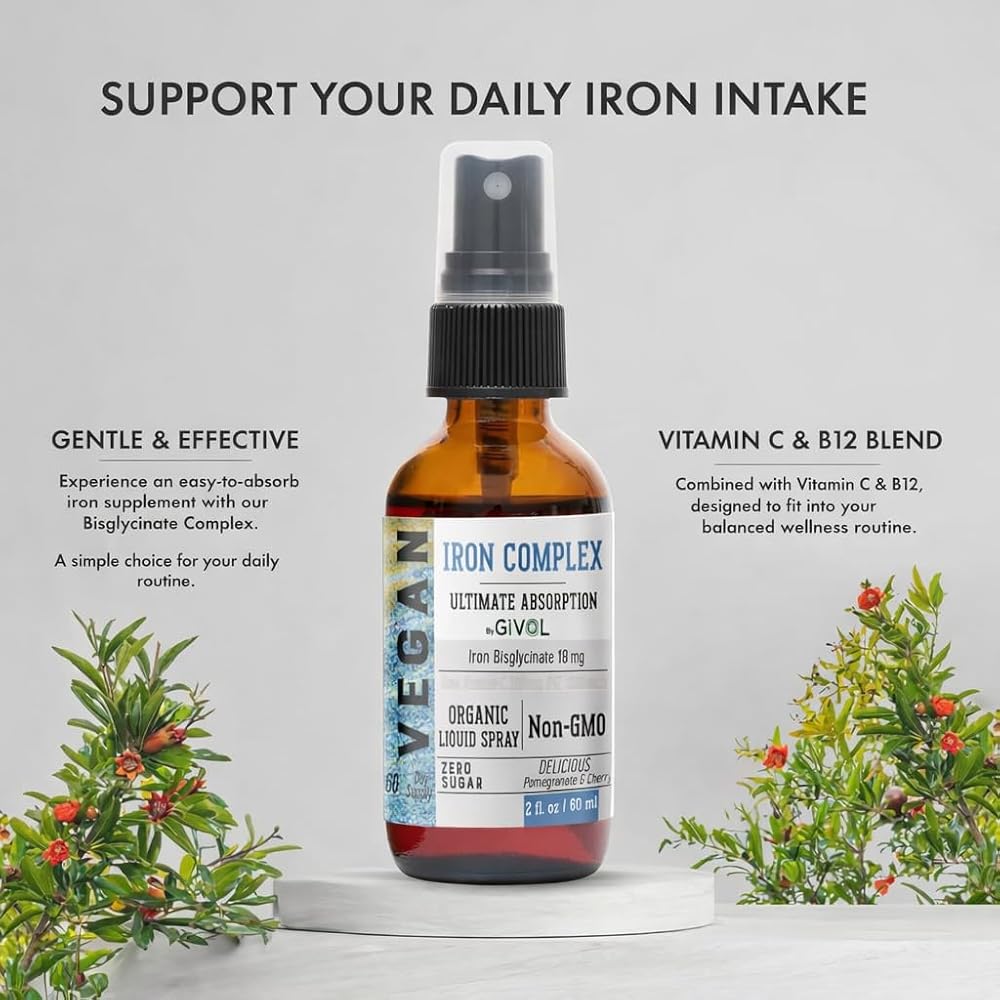 GIVOL Iron Bisglycinate Complex + Vitamin C + B12 Liquid Spray - 2 Fl Oz - image 2