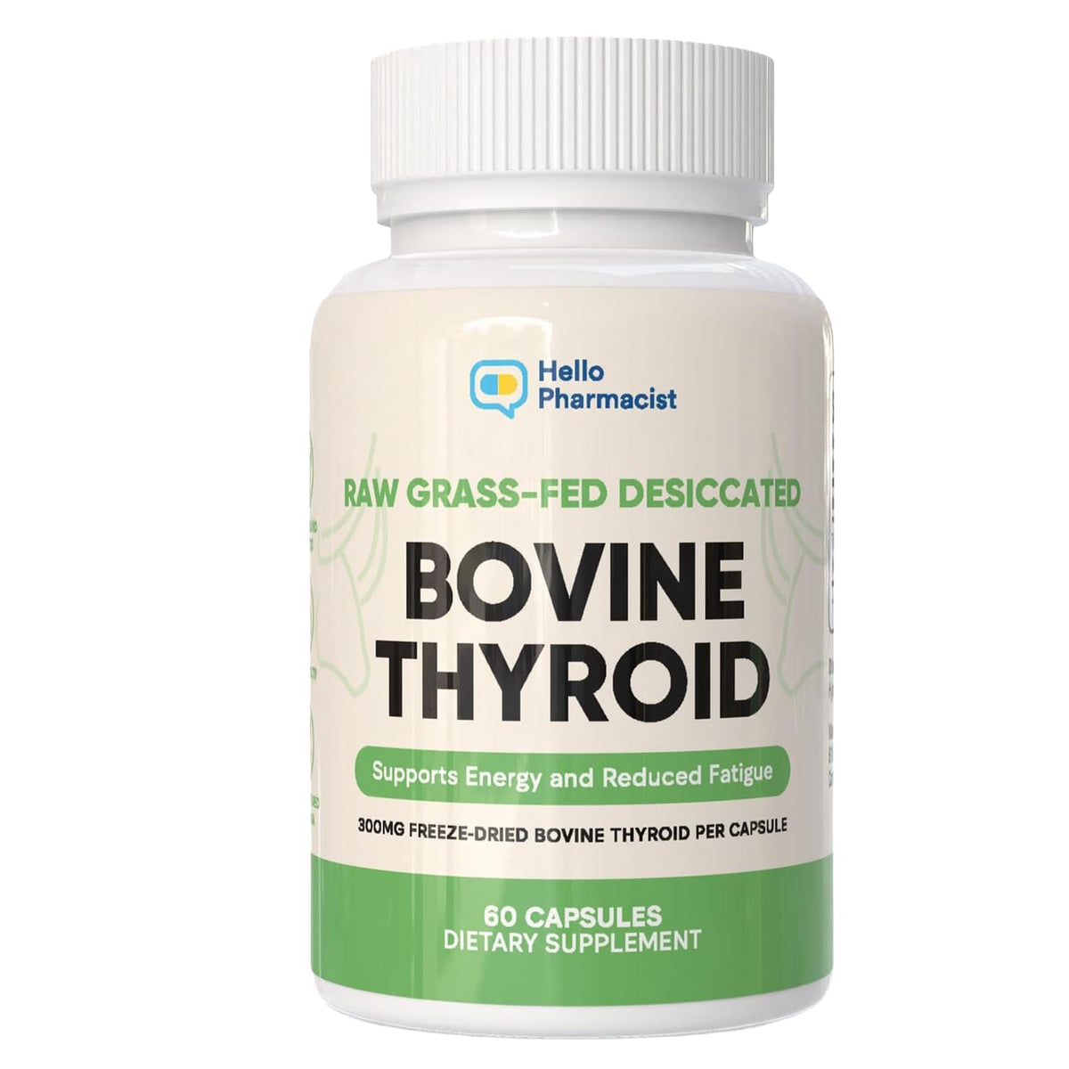 HelloPharmacist Raw Desiccated Bovine Thyroid 300mg - 60 Capsules