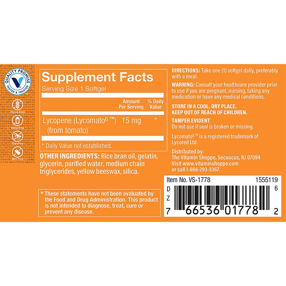 The Vitamin Shoppe Lycopene 15 MG Antioxidant - 60 Softgels - image 2