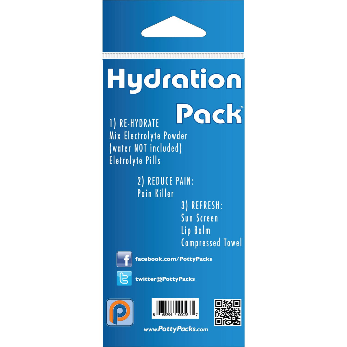 Potty Pack Hydration Pack Single Use Portable Electrolyte Replacement