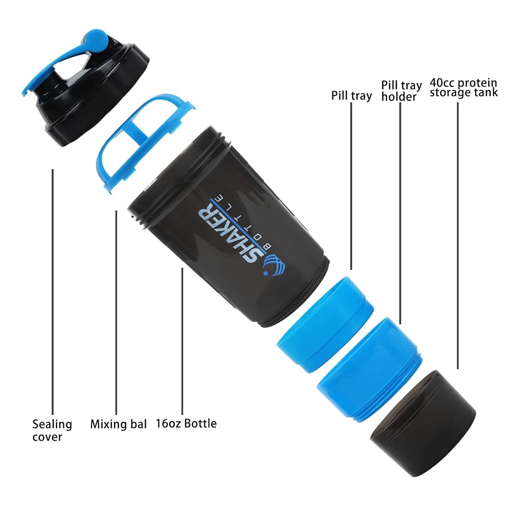 XTKS Shaker Bottle,16oz Protein Shaker Bottles with Mixing Ball, 3