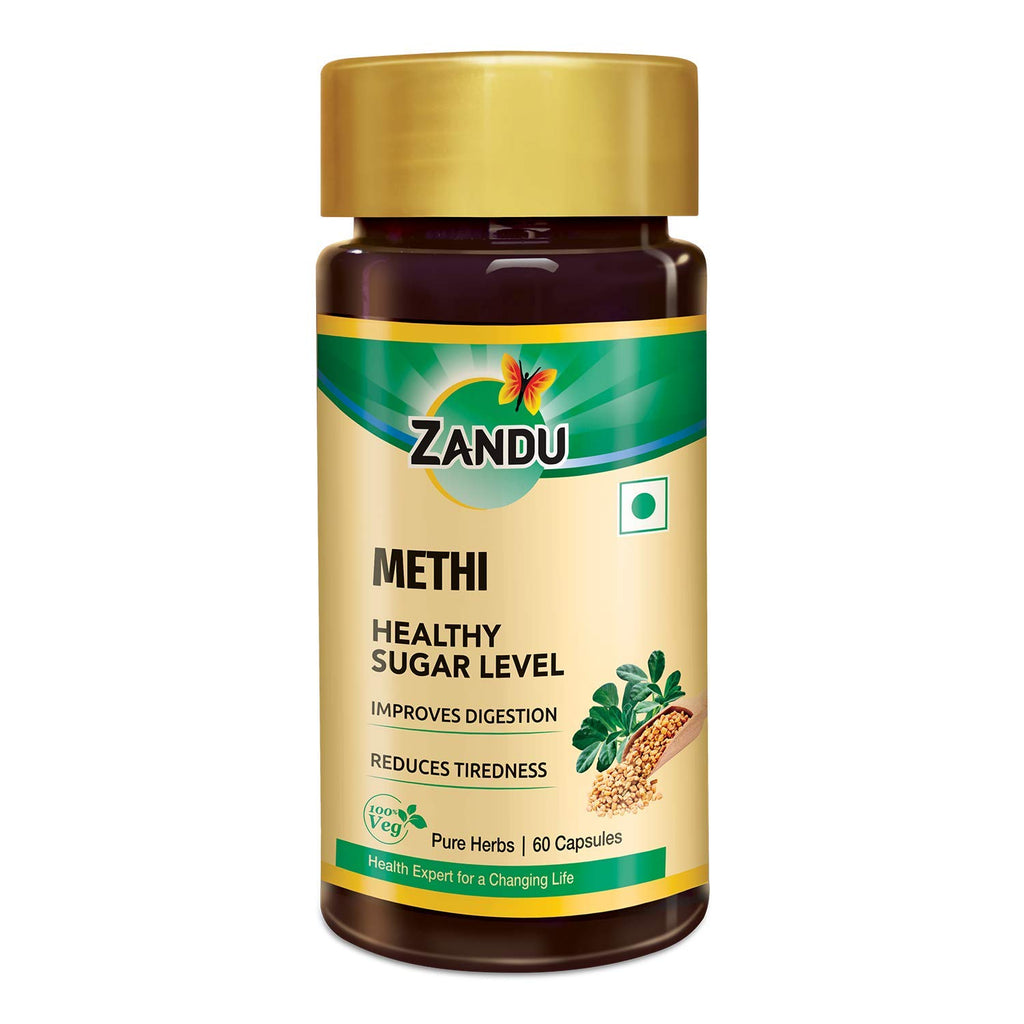 Zandu Methi Fenugreek Capsules for Healthy Sugar Levels - 60 Vegetarian Capsules