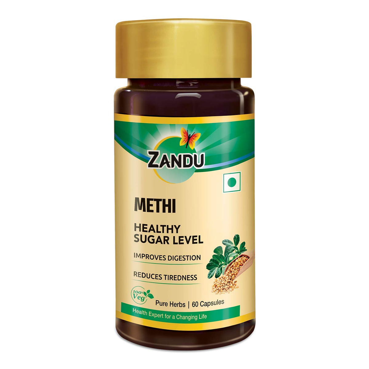 Zandu Methi Fenugreek Capsules for Healthy Sugar Levels - 60 Vegetarian Capsules