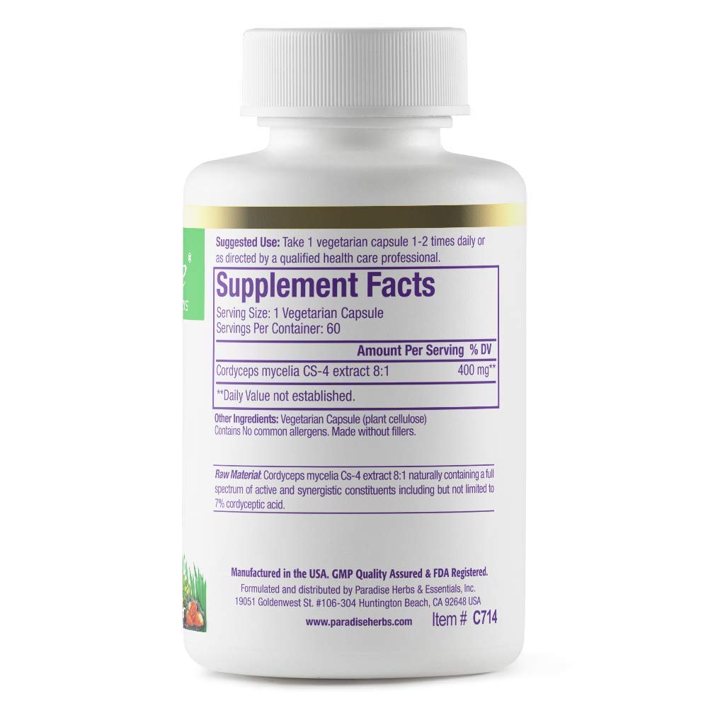 Paradise Herbs Cordyceps CS-4 Extract Vegan - 60 Vegetarian Capsules - image 2