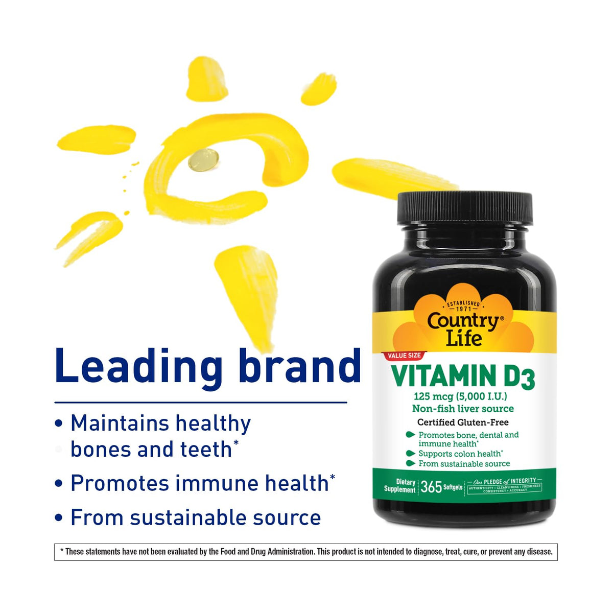 Country Life Vitamin D3 5000 IU - 365 Softgels - image 2