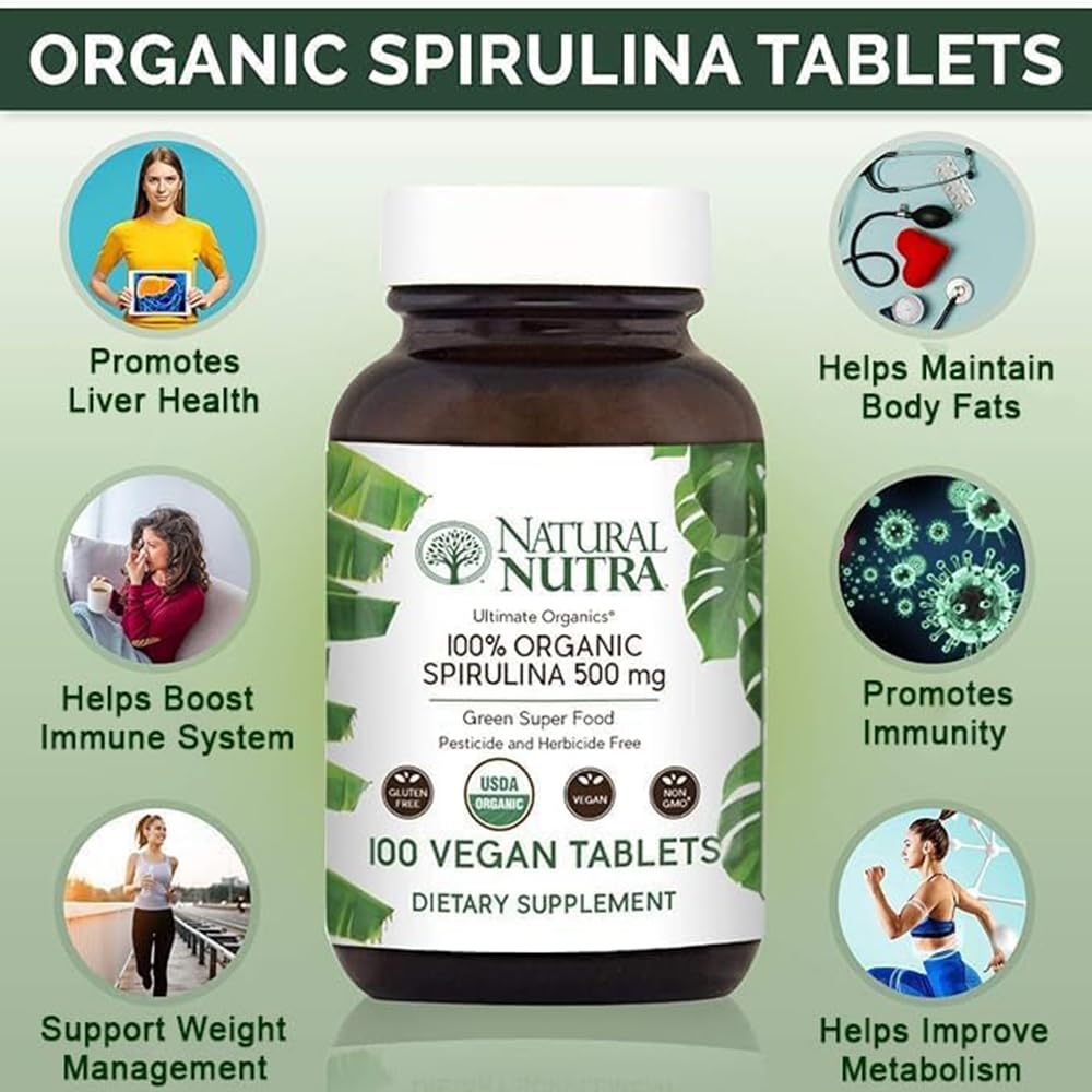 Natural Nutra Spirulina 300mg Organic - 100 Tablets - image 3