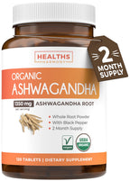 Healths Harmony Organic Ashwagandha Supplement - 120 Tablets