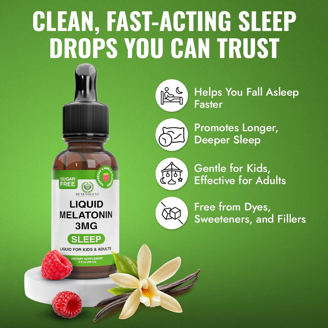 Benevolent Nourishment Liquid Melatonin Drops 3mg Sleep Support - 2 Fl Oz - image 2