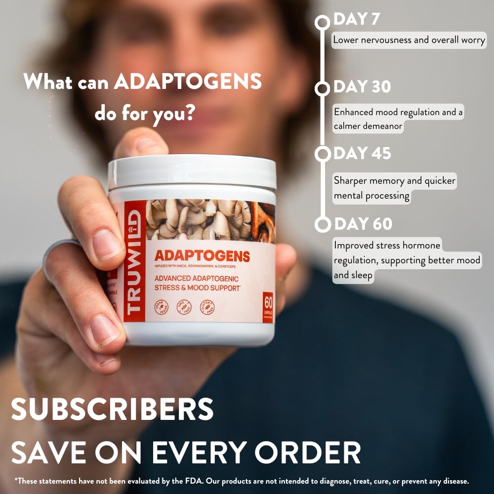 TruWild Adaptogens Vegan Capsule Supplement w/Ashwagandha + Maca