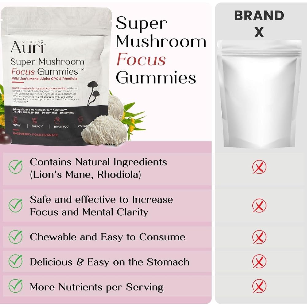 Auri Super Mushroom Focus Gummies with Lion's Mane - 60 Gummies - image 9