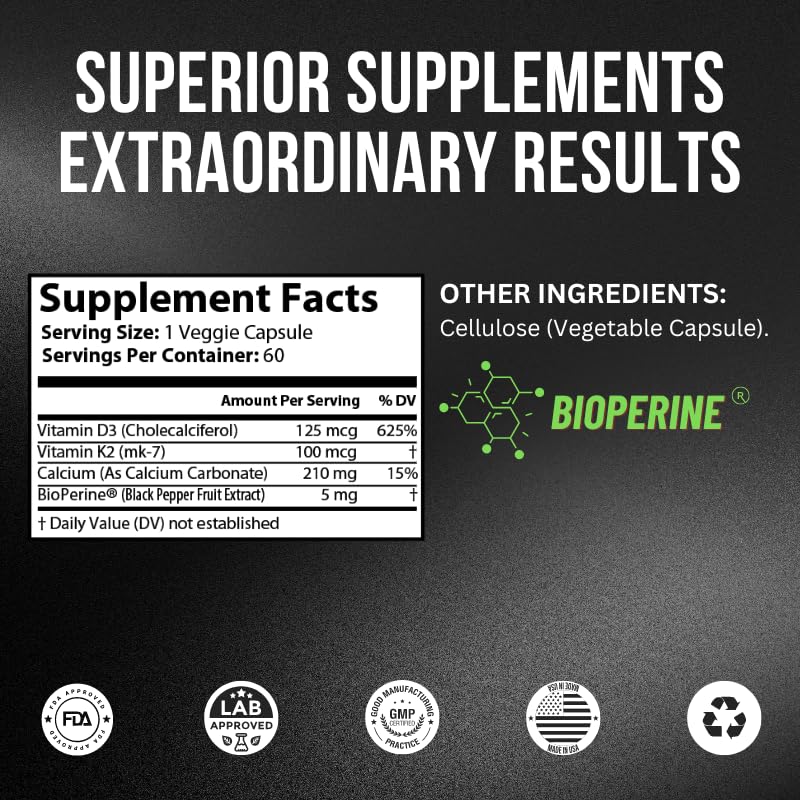 4D NUTRITION Vitamin D3 + K2 5000 IU - 60 Veggie Softgels - image 2